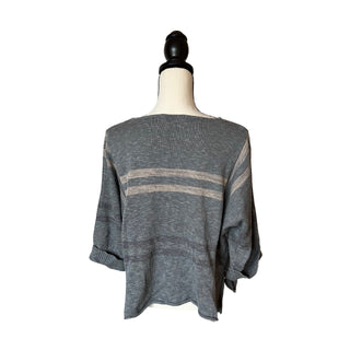 Knit Oversized Blue Slate Boat Neck Short Sleeve Sweater