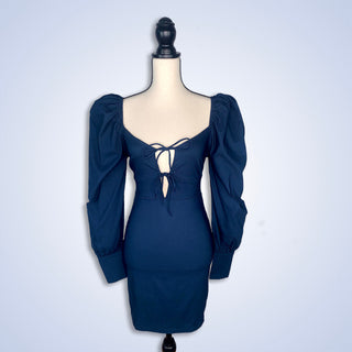ON SALE- Dark Teal Lace-up Puffy Long Sleeve Dress