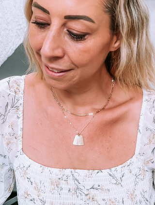 Layered Chain with Charm Drop Necklace with Stud Earrings