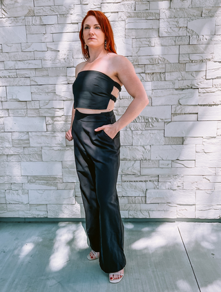 Black Linen Bandeau Top and Pant Set