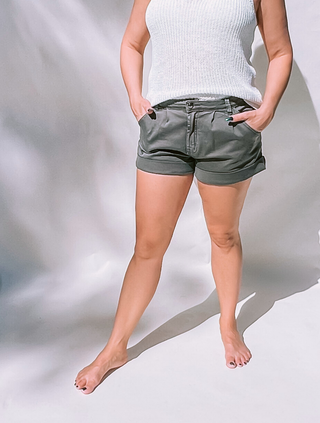 Charcoal Cuffed Denim Shorts