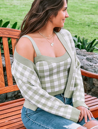 ON SALE- Gingham Kiwi Cropped Tank and Sweater Set