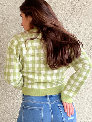 ON SALE- Gingham Kiwi Cropped Tank and Sweater Set