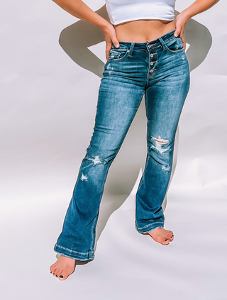 Petite Mid Rise Flare Jeans