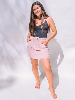 ON SALE-Rose Corduroy Frayed Mini Skirt