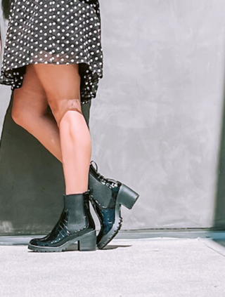 ON SALE- Lane Black Patent Leather Ankle Combat Boot