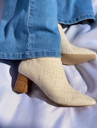 ON SALE- Blair Off White Tweed Squared Heel Ankle Boot