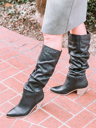 ON SALE- Remi Black Leather Tall Slouch Pointed Heel Boots