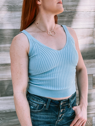 Ribbed Knit V-Neck Sweater Tank