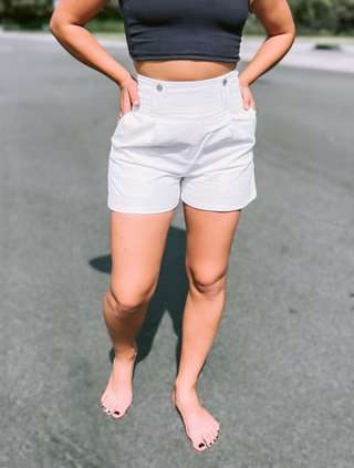 White High Waisted Corduroy Shorts