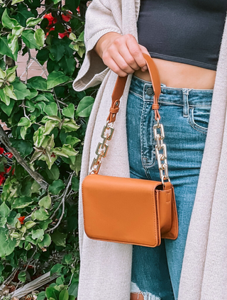 Zahra Tan Bag with Gold Chain Shoulder Strap